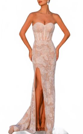 Portia & Scarlett Strapless Corset Gown In Ivory/nude