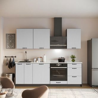 Vicco Mueble De Cocina Fame-line, Blanco Casa De Campo/antracita, 230 Cm, Et Roble, Vicco