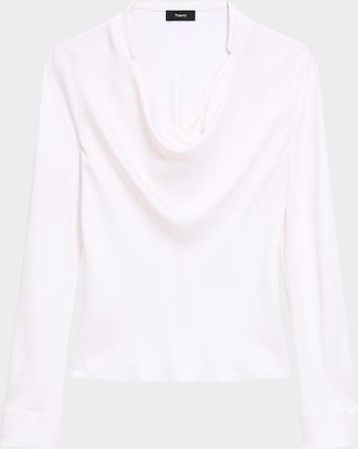 Theory Draped Long-Sleeve Silk Blouse