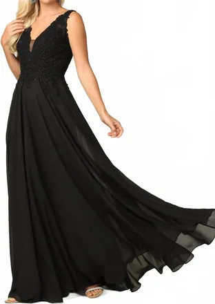 EVA Long Sleeveless Formal Evening Elegant Dress In Black
