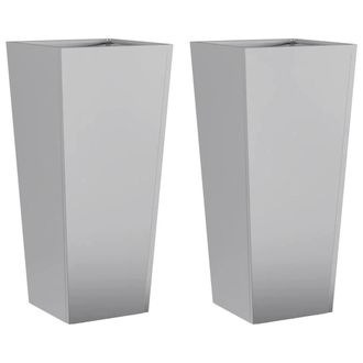 Berkfield Home Garden Planters 35x35x75 cm 2 pcs Galvanised Steel in Grey | Size: 35 x 35 x 75 cm