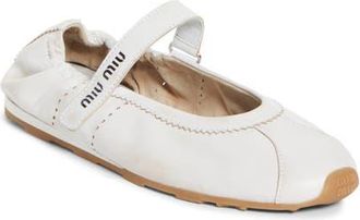 Miu Miu Plume Mary Jane Ballet Flat Sneaker in Bianco at Nordstrom, Size 10Us