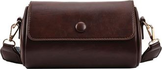 Generic Cylinder Crossbody Bag for Women Leather Flap Purse Handbag Barrel Purse Trendy Shoulder Bags with Wide Strap (Coffee)