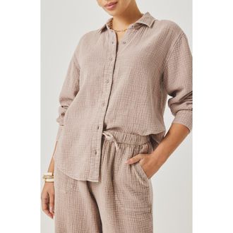 Splendid Adele Oversize Cotton Gauze Button-Up Shirt in Light Wicker at Nordstrom, Size X-Small
