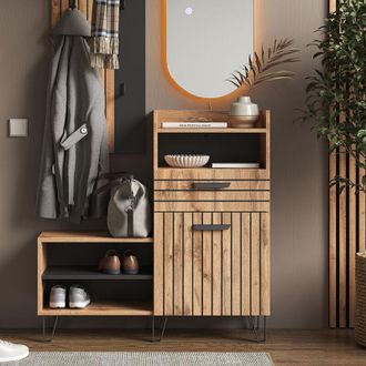 Vicco Armario Para Zapatos Amber, Roble Wotan, 100 X 100 Cm Con Puerta Y Caj&oacute;n, Vicco