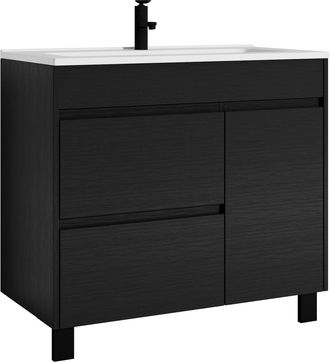 Badplaats Mobile Da Bagno Salzburg 80 Cm Nero Lerno - Armadio Mobiletto Lavabo