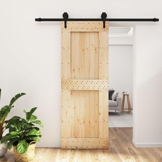 Berkfield Home Sliding Door with Hardware Set 80x210 cm Solid Wood Pine in Brown