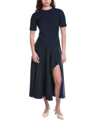 Oscar De La Renta Wave Detail Stretch Wool-Blend Maxi Dress