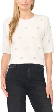 CeCe by Cynthia Steffe Jewel Elbow Sleeve Sweater in Antique White at Nordstrom, Size X-Small