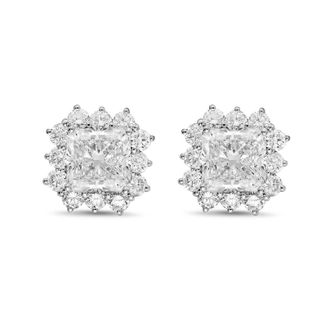 Diana M. Jewels 14kt white gold 12cts lab grown Radiant Cut Diamond Halo Earrings