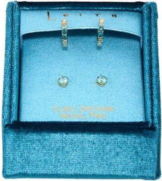 Leith Set of 2 Cubic Zirconia Stud & Huggie Hoop Earrings in Blue Multi- Gold at Nordstrom Rack