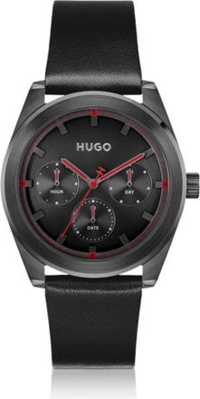 HUGO BOSS BRIGHT SPORT Black-plated watch with tonal leather strap