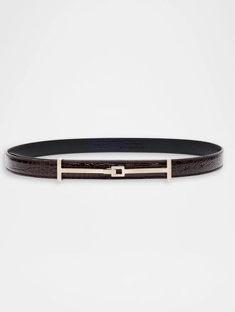 Tom Ford Double T Crocodile-Embossed Leather Belt