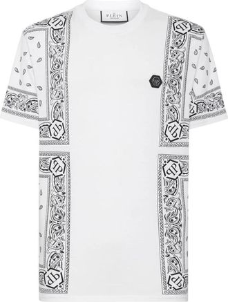 Philipp Plein T-shirt met Ronde Hals Paisley - Heren - T-shirts - Wit - 2XL - Katoen - Tops