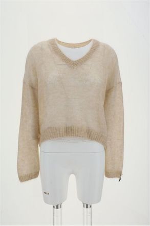 Brunello Cucinelli Brunello Cucinelli Womens Mohair Blend Vneck Cropped Sweater - Ivory Wool - Size Medium