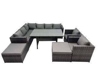 Fimous Outdoor PE Rattan Sofa Set with with 2 Big Stool in Dark Grey