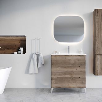 Aurlane Aurlane - Mueble De Ba&ntilde;o 80 Cm 3 Cajones Roble Oscuro - Lavabo De Cer&aacute;mica Blanca