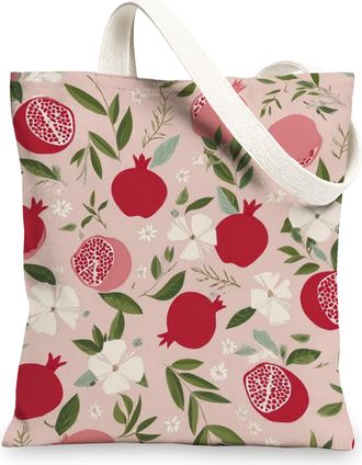 Generic Pomegranate Canvas Tote Bag, Floral Reusable Grocery Bags, Lightweight Peach Shoulder Strap Bags 13x15 Inch