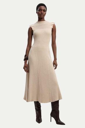 Karen Millen Pointelle Frill Sleeve Knit Midi Dress in Cream at Nordstrom, Size X-Small