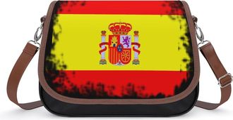 Generic Vintage Spain Flag Crossbody Bag Womens Handbag PU Message Bags Shoulder Purse with Adjustable Strap
