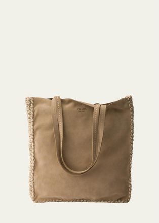 Prada Crochet-Trim Suede Tote Bag