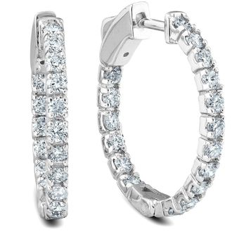 Pompeii3 1 Ct TW Diamond Hoops Womens Inside Outside Earrings 1 Tall 14k Gold