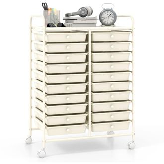Costway 20 Drawer Rolling Storage Cart Home Office Storage Organizer-White