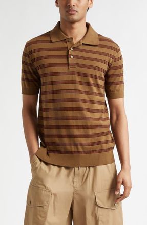 Moncler Stripe Logo Patch Polo in Brown at Nordstrom, Size X-Large