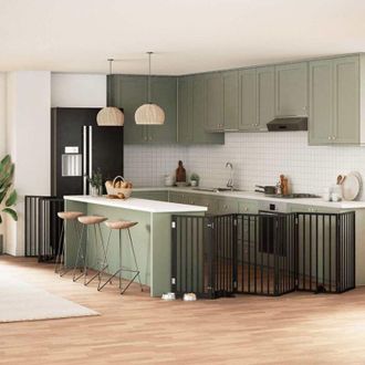 vidaXL Puerta De Perros Plegable 15 Paneles Madera &Aacute;lamo Negra 750 Cm Vidaxl