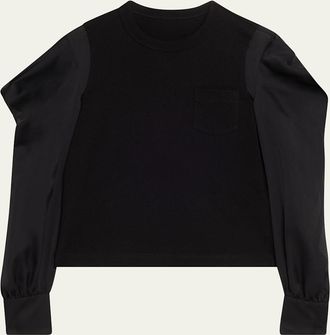 sacai Satin Ruffle Sleeve Cotton Jersey T-Shirt