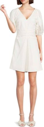 Tanya Taylor Eyelet Sleeve Mini Dress In Chalk