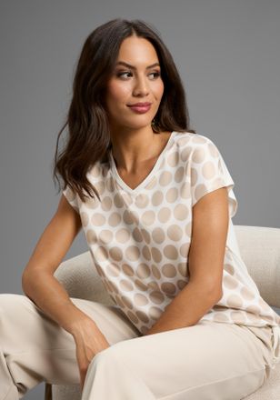 Laura Scott Hemdbluse LAURA SCOTT, Damen, Gr. 34, beige (beige, gepunktet), Satin, Obermaterial: 100% Polyester. R&uuml;ckenteil: 95% Viskose, 5% Elasthan, gemustert, 