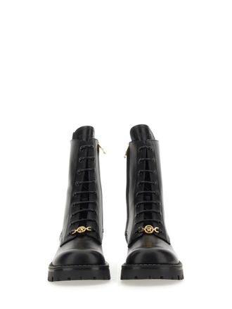 Versace Lace-Up Leather Boots - Black