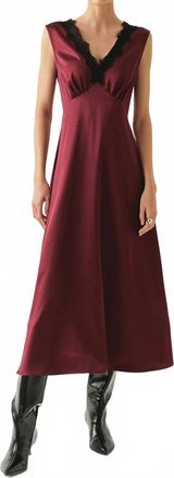 Exquise Chana Dress Lace Collar Satin Midi Dress In Red