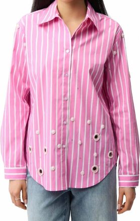 Joseph Ribkoff Stripe Embellished Button-Down Boxy Shirt In Pink Sherbet/vanilla