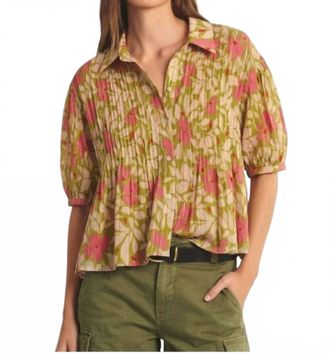 Velvet Half Sleeve Button Top In Mimosa