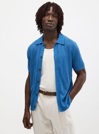 Le 31 Mens Patterned openwork knit Polo Shirt-collar cardigan