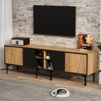 OEM Mueble De Tv, Acabado En Madera Natural, Con 4 Compartimentos, 4 Puertas, Mesa Baja Con 7 Patas, Mueble De Sal&oacute;n, 160 X 36 X 45 Cm