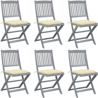vidaXL Sillas Al Aire Libre Plegables Con Cojines 6 Pc Acacia Massive