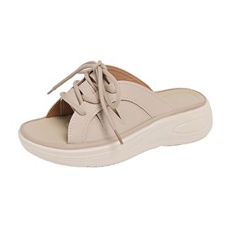 Generic Wedge Sandals for Women Casual Comfortable Summer Sandals Open Toe Thick Sole Stylish Lace Up Breathable Slip On Sandal Summer Beach