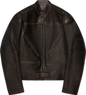 Courr&egrave;ges Racer Patina leather jacket - women - CALFSKIN - S - Brown