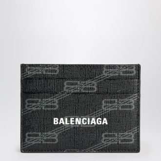 Balenciaga Portacarte Signature in tela rivestita BB Monogram nera e grigia