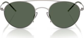 Armani 48mm Round Sunglasses in Matte Gunmetal /Dark Green at Nordstrom