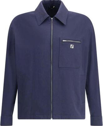 Fendi Moderne Rich Jacket met FF Logo - Heren - Zomerjassen - Blauw - M - Katoen - Jassen