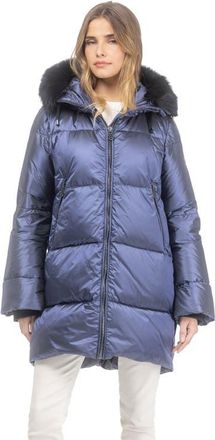 Gorski Apres-Ski Horizontal Jacket With Detachable Toscana Lamb Hood Trim in Ocean Blue/black at Nordstrom, Size X-Small