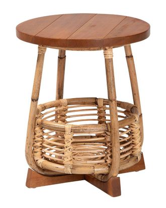 Baxton Studio Derenik Natural Rattan & Mahogany End Table