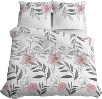 OEM Ropa De Cama De Sat&eacute;n 220x200 Flores Hojas Pastel Claro