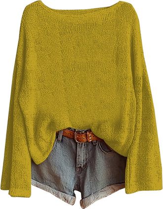 Generic Fairisle Norwegian Womens Jumpers Ethnic Art Print Casual Pullover Knitted Sweaters for Women UK Fashion Long Sleeve Tops Chenille Crewneck Blouse War