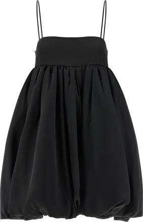 Rotate Satin Balloon Silhouette Dress - Black