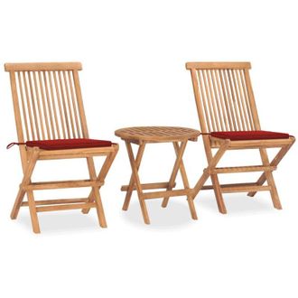 vidaXL Set Comedor De Jard&iacute;n Plegable 3 Piezas Madera De Teca Cojines Vidaxl